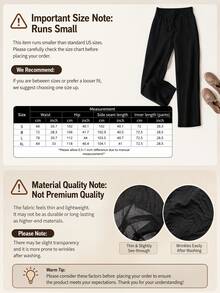 Women's Comfortable Casual Straight Leg Pants With Ruched Waist And Decorative Drawstring, Regular Length Black Spring - Black - View 5