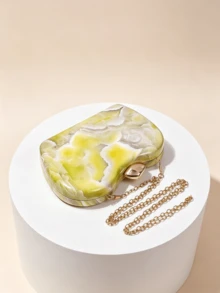 1件獨特心形淺綠色玉石紋理方盒包，配水滴金屬扣，小眾晚宴包，可拆卸鍊條斜跨小錢包，適合婚禮派對與正式禮服 - 薄荷綠 - 查看 5