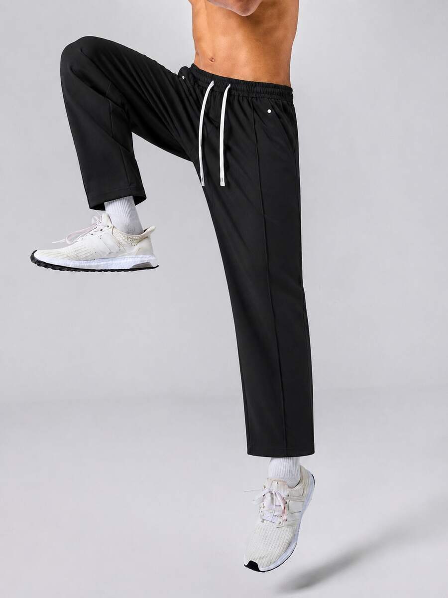 Men's Business Casual Trousers, Loose Linen Straight Leg Pants, Suitable For Outdoor Sports, Summer Wear - Black - View 1