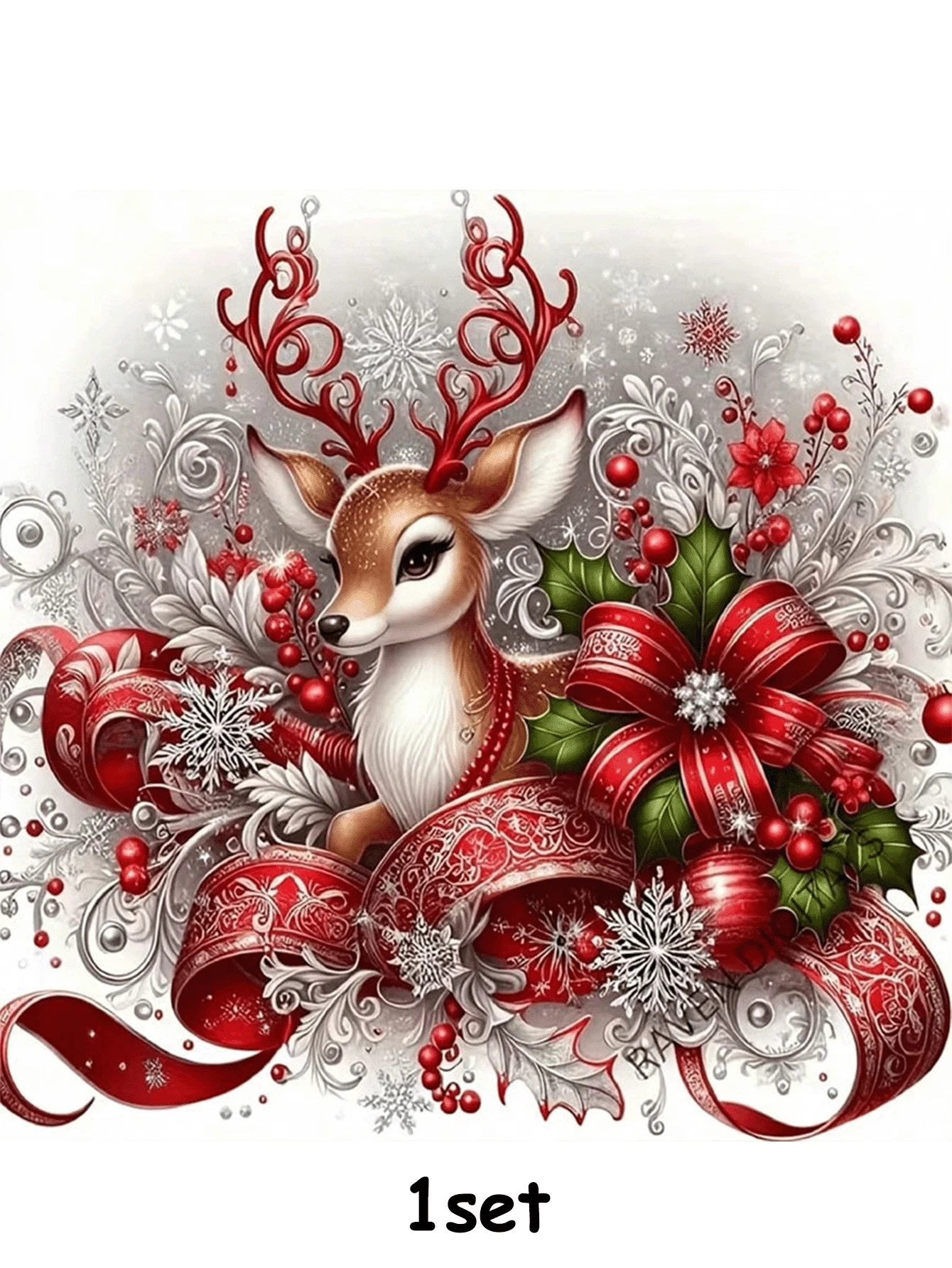 New 5D DIY Diamond Painting Kit - Christmas Deer, Round Diamond Frameless Mosaic Artwork, Creative Handmade Home & Office Decor, Christmas Gift - A - View 1