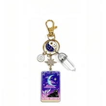 1pc Vintage Moon Black Cat Tarot Card Keychain With 26 Letter Charms, Crystal Sun Moon Star Personalized Backpack Pendant - Multicolor - View 29