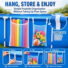 2pcs Poolside Mesh Storage Bags (1 Large White Trim Bag + 1 Small Blue Trim Bag), Hanging Pool Storage Bags, Swimming Pool Storage Bag Set, Toy Storage Organizer, Mesh Hanging Bag, Space-Saving, Easy To Clean, Multi-Functional Storage Hanging Bag With Bracket, Hook Mesh Bag, Toy & Float Storage, Say Goodbye To Clutter - Multicolor - View 7