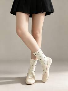 1/6 Paar minimalistische einfarbige Socken mit kleinen Polka Dots, süßem Rüschenrand, vielseitig und bequem, mittelhoch - Verschiedenfarbig - Übersicht 7