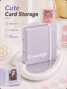 1pc Ins Pastel Mini Photo Album, Cute Foam Loose-Leaf 3 Inch Card Holder, Portable Pocket Photocard Storage Book, Multicolor Elastic Band Photo Display Decor - Multiple Styles - View 12