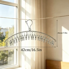 Stainless Steel Drying Rack With 20/40 Clips - Windproof Hanging Rack For Socks And Underwear, No Drilling, Space-Saving Multi-Function Hook, Suitable For Home And Retail Use, Perfect For Back To School, Stainless Steel Drying Rack, Multi-Clip Socks And Underwear Drying, 2026 New, Suitable For Winter, New Year Gift - Silver - View 17