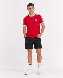 adidas originals ADICOLOR CLASSICS 3-STRIPES Logo印花條紋圓領短袖T卹 男款 - 紅色 - 查看 7