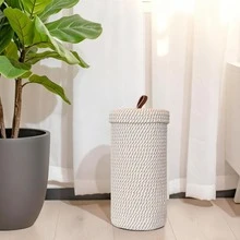 Aesthetic Tall Woven Toilet Paper Holder & Storage Rack, Large Capacity Organizer, Bohemian Style Decor, Toilet Paper Holder With Textured Lid, Vertical Space-Saving Side Design For Spare Rolls, Bathroom Home Decor, Handwoven - A - View 11