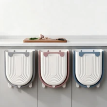 Foldable Wall-Mounted Kitchen Trash Can, No-Drill Hanging Waste Basket, Minimalist Space-Saving Compost Bin For Kitchen Cabinet, Sink, Bathroom, Multiple Colors Available: Gray, Pink, Blue (Slight Color Difference Is Normal) - Multicolor - View 7