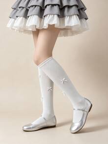 1/4 Pairs Summer Early Autumn Soft Versatile Sweet Small Bow Slouch Knee-High Socks - Multicolor - View 3