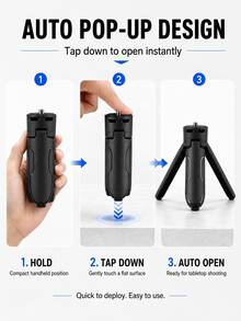 Auto-Pop-Up Mini Tripod Handheld/Desktop Stand, 1/4" Screw Interface, With Anti-Slip Pad, Compatible With DJI Osmo Pocket 4/Pocket 3, , , Phone Clip, DSLR Camera, 45.6g Ultra-Light Pocket Size, Suitable For Live Streaming, Vlog Shooting Accessories - View 4