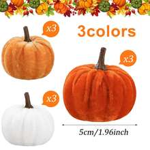 9pcs Synthetic Velvet Pumpkin Decor Set, Perfect For Halloween, Thanksgiving And Autumn Theme Living Room Decoration, Also Suitable As Pumpkin Festival Celebration Tabletop Display - 9Pcs - View 9