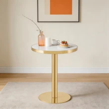 Modern Round Side Table With A Gold Stainless Steel Frame And Marble-Look Top For The Living Room, Luxury Side Table With A Sturdy Base. - 白色+金色+MDF - 查看 8