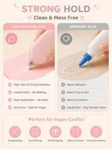 4 piezas de rollos de cinta adhesiva de doble cara de color macaron lindo, herramienta de papelería adhesiva fuerte para scrapbooking, planificador, envolver regalos, hacer tarjetas de felicitación y manualidades DIY - Talla única - Ver 3