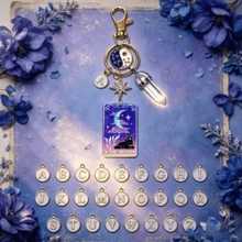 1pc Vintage Moon Black Cat Tarot Card Keychain With 26 Letter Charms, Crystal Sun Moon Star Personalized Backpack Pendant - Multicolor - View 2