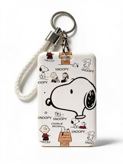 Snoopy Cute Card Holder With Lanyard, Portable Anti-Loss ID Card Sleeve For Campus Documents, ID Cards, Access Cards, Bank Cards, Bus/Metro Cards, Work Badges, Daily Office, Travel, Outdoor And General Use