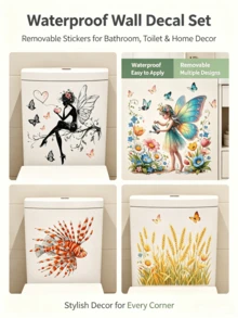 Various Watercolor Fairy, Wheat Field, Lion, Fish Toilet Stickers - Waterproof, Moisture-Proof, Removable Self-Adhesive Stickers, Fairy Tale, Pastoral, Ocean Art Style, DIY Free Combination Decals, Bathroom Toilet Lid And Wall Decoration - Toilet Stickers - View 1