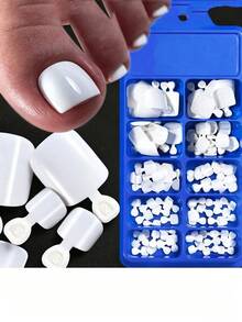 100pcs 12 Sizes Glossy White Wearable Toe Nails, Short Square Full Coverage Fake Toe Nails, Women's Nail Art Supplies - White - View 1