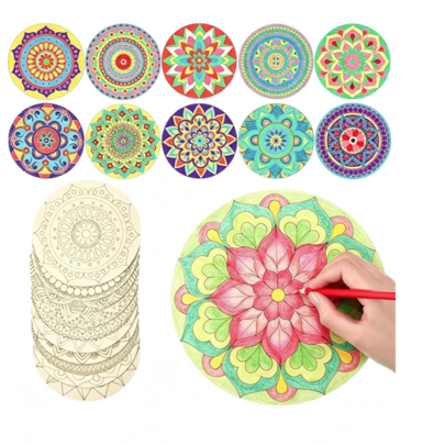 10pcs Mandala Set DIY Wooden Crafts Hand-Painted Wooden Board Painting Mandala Coaster Painting Home Decor Unfinished Crafts Suitable For Creative Handmade DIY