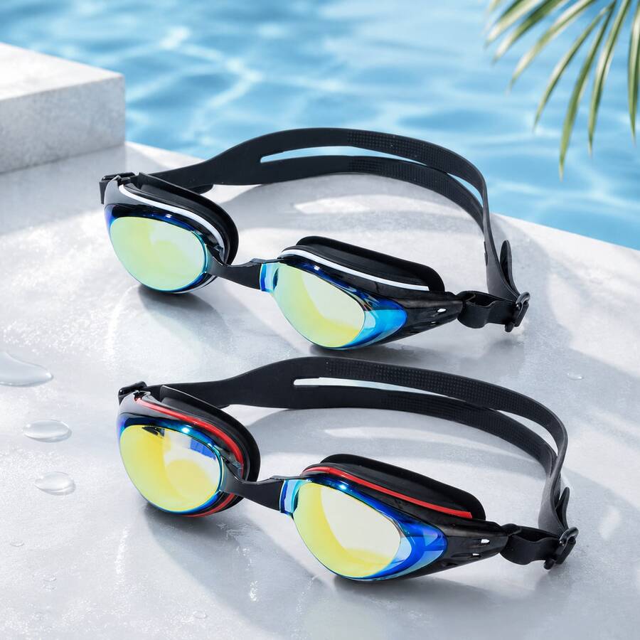Unisex High-Definition Swimming Goggles, Soft Silicone Eye Ring, Rainbow Lenses, Leak-Proof Fit With Wide Field Of View, Swimming Pool Training And Competition Gear, Multiple Colors Available - White - View 1