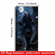 2D Flag - Halloween Theme Banner Background, Featuring A Dark Night Demon, Black Cat, Full Moon, And Bat, Along With An Ancient Castle Scene. Made Of Polyester Material, No Power Supply Required. - View 5