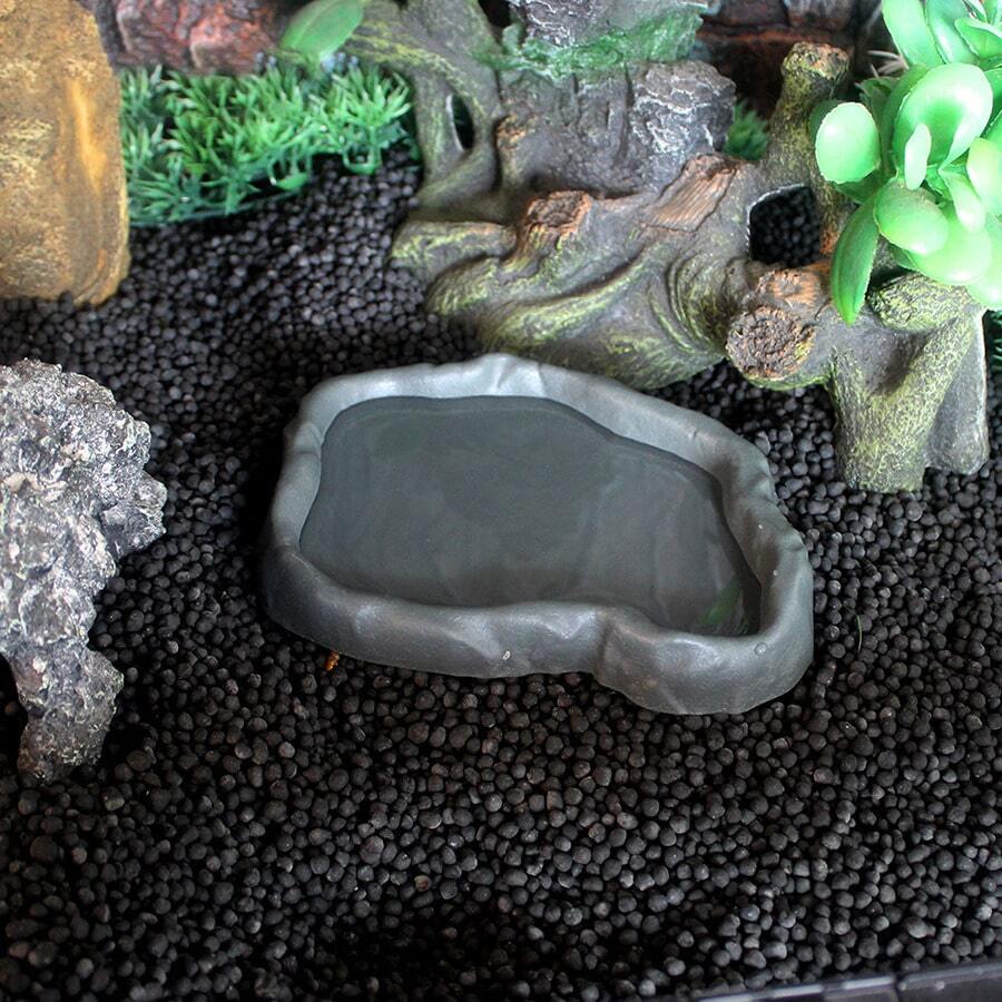 1pc Realistic Rock-Textured Reptile Water Dish, Resin Shallow Water Bowl, Suitable For Lizard, Turtle, Snake Terrarium Drinking And Bathing Decoration - Water Bowl - View 1