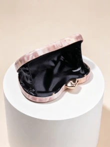 1pc Pink Faux Marble Box Clutch Bag With Asymmetrical Water Drop Gold Buckle, Detachable Chain Crossbody Small Purse For Wedding Toast And Evening Dress - Coral Pink - View 4