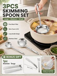 Stainless Steel Fine Mesh Oil Strainer Spoon With Handle, Kitchen Food Oil/Residue Strainer, Home Life New Product, Cooking Utensil Kitchen Essential - Multicolor - View 1