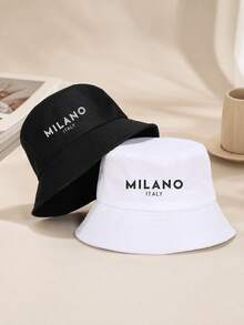 2pcs/Set Colorful Unisex MILANO Letter Pattern Couple Bucket Hats, Suitable For Outdoor Travel, Beach Vacation, Sun Protection, Holiday And Casual Fashion Matching, Best Holiday Gift - Multicolor - View 4
