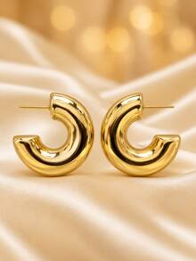 1 Pair Women's Earrings, Elegant Luxury Asymmetrical Shape Commuter Versatile Stud Earrings, Minimalist Style Personalized Fashion High-End Design Ear Jewelry - Earrings - View 1