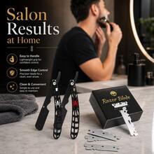 Set Perawatan Jenggot Profesional, Termasuk Pisau Cukur Lurus, Sikat, Sisir, Gunting, Kantung Penyimpanan Kain, dan 100 Mata Pisau Cukur; Set Perawatan Rumahan untuk Pria - Sisir jenggot + sikat jenggot - View 3