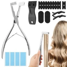 Tape In Pliers Tape In Extension Tool Kit, Tape Remover Scraper Tool,Hair Clips With Hair Extension Tapes, Flat Surface Sealing Hair Extension Plier Hair Extensions Styling Tools(Silver), Halloween - View 10