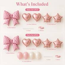 Sweet Pink Heart Print Giant Bow Foil Balloon Decor Set, Rose Gold Star & Heart Mylar Balloons, Pastel Pink White Latex Balloons For Girls Birthday Party Baby Shower Wall Photo Corner Backdrop Decor - View 7