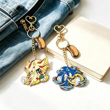 1pc Sonic Speed Character Enamel Keychains With Burger Charms - Anime Game Alloy Pendants For Bags & Keys - Multicolor - View 2