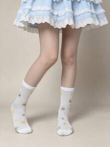 1/5 Pairs Summer Breathable Thin Cute Cartoon Bear Versatile Mid-Calf Socks - Multicolor - View 5