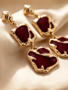 1 Pair Vintage Asymmetric Geometric Enamel Pendant Earrings, Elegant And Sophisticated, Suitable For Women's Daily Wear, Dating, Banquet, Vacation - Irregular Earrings - View 5