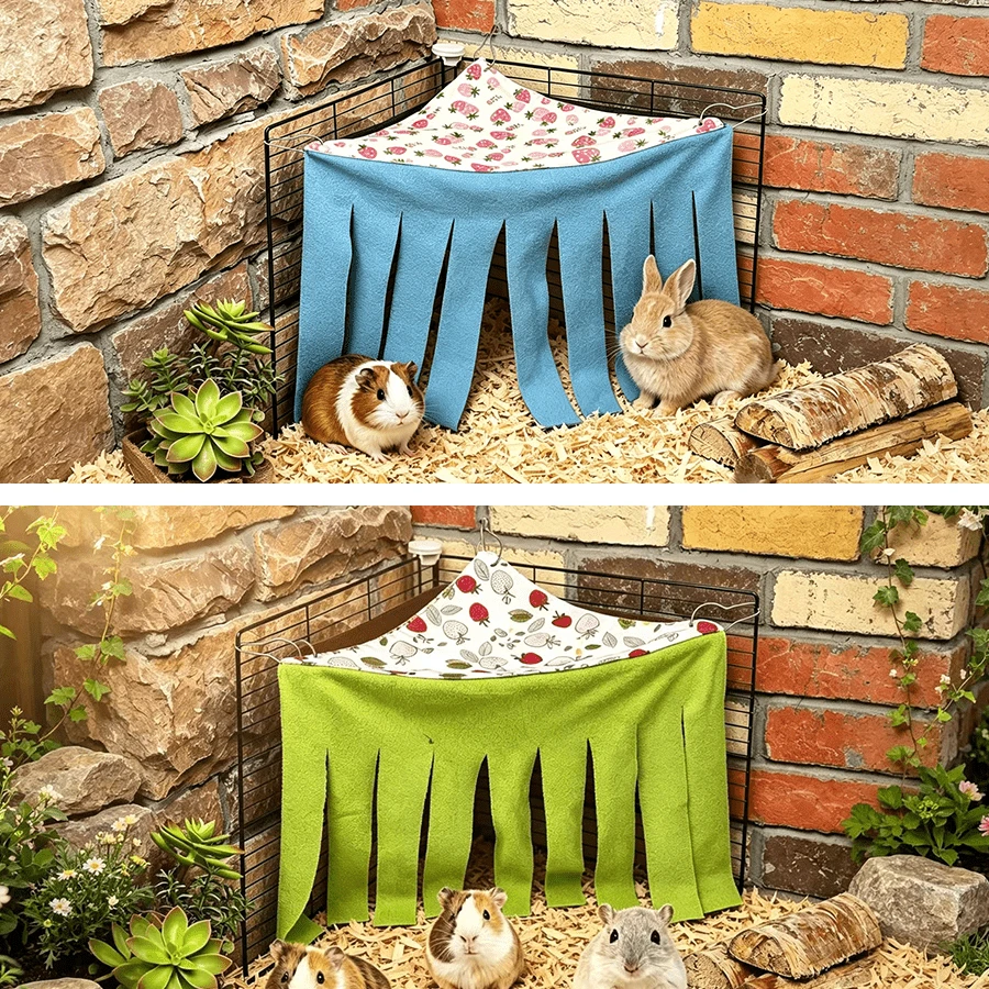 2 buah Tempat Persembunyian Hewan Peliharaan Kecil, Tempat Persembunyian Sudut Gantung, Tenda Hammock Sudut Hewan Peliharaan yang Nyaman, Habitat Bermain dan Beristirahat yang Dapat Dicuci, Cocok untuk Guinea Pig, Hamster, Musang, Tupai, Sugar Glider, Kelinci, Landak