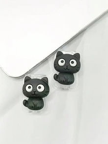 2pcs Black/White Big Eye Cat Cable Protector, High Transparency Shell Anti-Yellowing Anti-Scratch, Transparent Soft Silicone Anti-Bend Anti-Break Cable End, Suitable For Commuting Dorm Home Charging, Watching Movies While Charging Daily Use, Compatible With Apple 18W/20W PD Fast Charging, Simple Cute Digital Gift For Best Friend - Multicolor - View 5