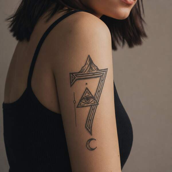 1pc Waterproof Anti-Rub PVC Realistic Tattoo Sticker, Number 7 Pharaoh Character Design, Suitable For Daily Wear