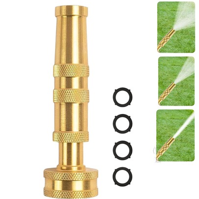Solid Brass Metal Twist Garden Hose Nozzle, Heavy Duty Adjustable Pressure Spray Attachment, High Power Water Jet Sprayer With 4 Holes Standard Threading, Solid Brass Hose Nozzle, 1 Pack Heavy Duty Brass Garden Hose Nozzle