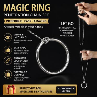 Juego de Cadena de Anillos Mágicos - Increíble Ilusión de Penetración, Accesorio Mágico (Apto para Principiantes)