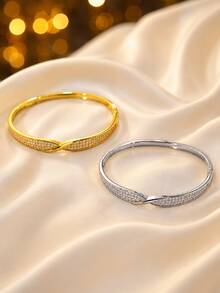 1pc Fashionable Luxury Streamlined Twisted Design Elegant Women's Bracelet, Dual-Directional Cross Design, Versatile For Commuting And Dating, Decorative Wristband - Bracelet - View 4