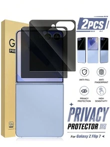2片裝 9H 隱私鋼化玻璃螢幕保護貼，相容 Galaxy Z Flip 7/Flip 6/Flip 5/Z Flip 8，雙層防碎隱私鋼化玻璃，易安裝、緊密貼合，側邊隱私保護，正面超清晰，日常隱私保護必備，相容手機殼 - 黑色 - 查看 9