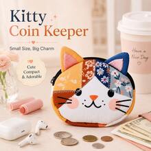 1pc Japanese Style Cute Cat Patchwork Fabric Bag, Large Capacity/Zippered Makeup Bag, Portable Storage Bag, Suitable For Travel And Daily Life, With Cute Cartoon Cat Pattern - Multicolor - View 4