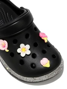 HOEASE Girls' EVA Clogs, Breathable Summer Beach Shoes & Garden Shoes For Boys & Girls, Slip-On Design, Shining Rhinestone Decoration, All Season Footwear - Black - View 4