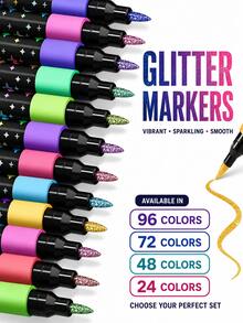 96/72/48/24 Colors Dual-Tip Glitter Pens With Quick-Dry Ink - Fine Tip, Tip To Barrel, Suitable For Scrapbooking, Card Making, Journaling, 24 Colors Dual-Tip Drawing Pens - Glitter Marker Set, Suitable For S, Artists And Supplies Random, Markers, Highlighters, Student Highlighters, Highlighters, Student Supplies, Student Essentials, Back To School Basic Supplies, Colored Markers, Student Stationery. - Rectangle - View 16