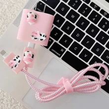 1組柔軟可愛3D牛奶瓶充電器保護套,韓系Ins風少女粉牛奶瓶數據線保護組,兼容Apple PD18W/20W原裝充電器,送女友的可愛吸睛禮物 - 趴牛+奶瓶款 - 查看 6