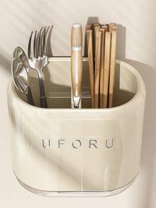 1pc Modern White Wall-Mounted Chopstick Holder, Drill-Free Utensil Storage Rack And Kitchen Drain Rack With Removable Drip Tray, Kitchen Sink Organizer Basket For Chopsticks, Spoons, Forks, Knives And Spatulas, Space-Saving Cabinet Storage Rack, Suitable For Daily Use - Multiple Styles and Colors - View 9