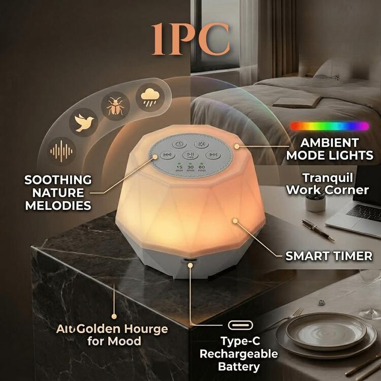 10-Sided Diamond Shaped Noise Machine Sleep Light, Built-In Natural Sound Effects, Multi-Color Breathing Light, Touch Control, USB Rechargeable, Suitable For Bedroom And Yoga Room, Perfect Gift For Friends With Insomnia And Stressed Partners - Multicolor - View 9