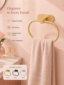 1pc Self-Adhesive Stainless Steel Bathroom Towel Rack With Towel Hook, Towel Ring And Bar, Kitchen Storage Accessory - A - View 2