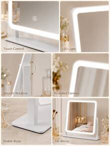 LED Vanity Mirror With Light, Desktop Makeup Mirror, Smart Touch Control, 3-Color Adjustable Light, USB Powered, Suitable For Vanity, Bedroom, Living Room, Bathroom, Home Decor, Best Gift For Women - Multicolor - View 6
